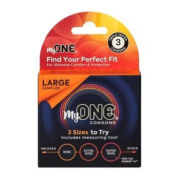 Презервативи MyONE Large Sampler 3 шт, картонна коробка SX1248 фото Купити Презервативи MyONE Large Sampler 3 шт, картонна коробка  ONE (США) 341 грн
