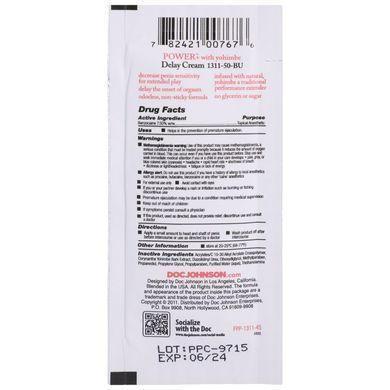 Потужний пролонгатор Doc Johnson Power+Delay Cream For Men (7 мл) SO3487 фото Купити Потужний пролонгатор Doc Johnson Power+Delay Cream For Men (7 мл)  Doc Johnson  149 грн