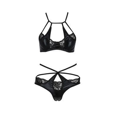 Комплект белья Passion Exclusive NAVEL SET L/XL, black, трусики и лиф с элементами под латекс PS24901 фото Купить   Passion  2 277 грн
