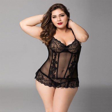 Кружевной корсет JSY &laquo;Сексуальная Белла&raquo; Plus Size Black, мелкая сетка, гипюр, чашки с косточками SO8364 фото Купить   JSY (Китай) 1 311 грн