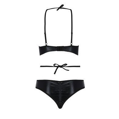Комплект белья Passion Exclusive NAVEL SET L/XL, black, трусики и лиф с элементами под латекс PS24901 фото Купить   Passion  2 277 грн