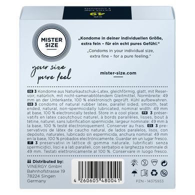 Презервативи Mister Size - pure feel - 49 (3 condoms), товщина 0,05 мм SO8033 фото Купити Презервативи Mister Size - pure feel - 49 (10 condoms), товщина 0,05 мм  Mister Size (Німеччина) 119 грн