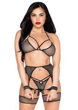 Комплект Leg Avenue Net Bra Top, String & Harness Set One Size Black Leg Avenue  &mdash; фото