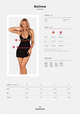 (SALE) Сорочка Obsessive Selinne chemise & thong XS/S Black, стринги, двойные бретели SO8670 фото Купить   Obsessive (Польща) 1 903 грн