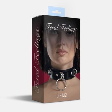 Ошейник для фиксации из натуральной кожи Feral Feelings - D-Rings Black Feral Feelings  &mdash; фото