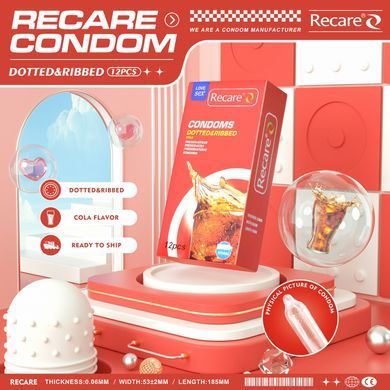 Презервативи Recare Cola Dotted&Ribbed Condoms 12 шт, з пухирцями та ребрами, аромат: Кола SX3324 фото Купити Презервативи Recare Cola Dotted&Ribbed Condoms 12 шт, з пухирцями та ребрами, аромат: Кола  Recare (Китай) 109 грн