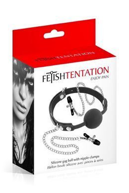 Кляп с силиконовым шариком и зажимами для сосков Fetish Tentation Gag Ball with Nipple Clamps SO4036 фото Купить   Fetish Tentation (Франція) 1 043 грн