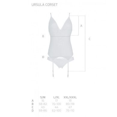 Корсет с пажами, трусики с ажурным декором и открытым шагом Passion URSULA CORSET L/XL, white SO5838 фото Купить   Passion (Польща) 1 690 грн