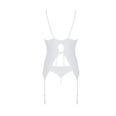 Корсет с пажами, трусики с ажурным декором и открытым шагом Passion URSULA CORSET L/XL, white SO5838 фото Купить   Passion (Польща) 1 690 грн
