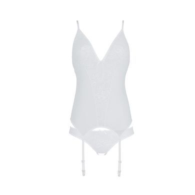 Корсет с пажами, трусики с ажурным декором и открытым шагом Passion URSULA CORSET L/XL, white SO5838 фото Купить   Passion (Польща) 1 690 грн