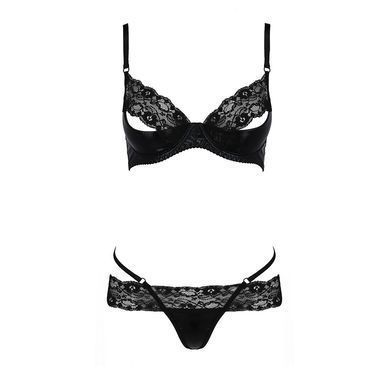 Комплект белья Passion Exclusive NORTH SET L/XL, black, лиф и трусики с элементами под латекс PS24007 фото Купить   Passion  2 065 грн