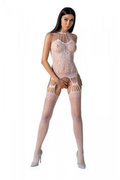 Бодістокінг з безліччю бретелей Passion BS095 One Size, white, імітація пояса та панчіх, з доступом Passion  &mdash; фото