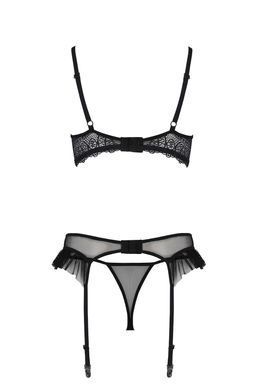 Комплект Passion KERRIA SET WITH OPEN BRA black, L/XL, бюстгальтер с открытой чашкой, стринги, пояс для чулок SX0494 фото Купить   Passion (Польща) 3 824 грн