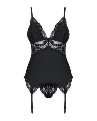 Сатиновый кружевной корсет Obsessive 810-COR-1 babydoll & thong S/M, черный, корсет, танга SO7156 фото Купить   Obsessive (Польща) 1 505 грн