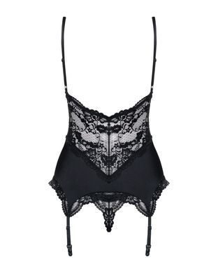 Сатиновый кружевной корсет Obsessive 810-COR-1 babydoll & thong S/M, черный, корсет, танга SO7156 фото Купить   Obsessive (Польща) 1 505 грн