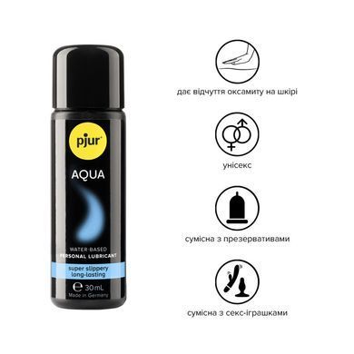 Лубрикант на водній основі pjur Aqua 30 мл, ефект оксамитової шкіри без прилипання PJ10330 фото Купити Змазка на водній основі pjur Aqua Panthenol 250 мл з пантенолом, догляд та зволоження  Pjur (Люксембург) 304 грн