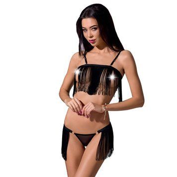 Комплект белья Passion Exclusive KASSANDRA SET OpenBra L/XL, black, лиф из бахромы, трусики-юбка PS26301 фото Купить   Passion (Польща) 2 023 грн