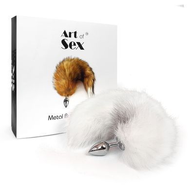 Металлическая анальная пробка с хвостом из натурального меха Art of Sex size M White fox SO6184 фото Купить   Art of Sex  2 152 грн