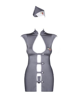 Эротический костюм стюардессы Obsessive Stewardess 3 pcs grey S/M, серый, платье, стринги, пилотка SO7308 фото Купить   Obsessive (Польща) 1 930 грн