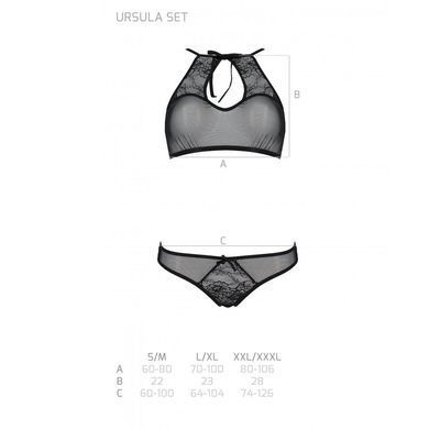Комплект: бра, трусики с ажурным декором и открытым шагом Passion URSULA SET L/XL, black SO5841 фото Купить   Passion (Польща) 1 690 грн