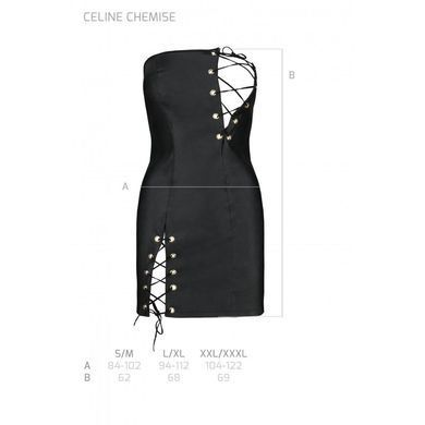 Мини-платье из экокожи Passion CELINE CHEMISE black L/XL, шнуровка, трусики в комплекте SO6406 фото Купить   Passion (Польща) 3 787 грн