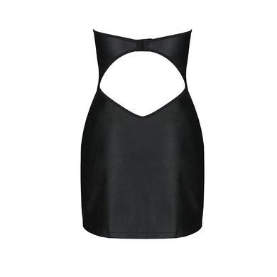 Мини-платье из экокожи Passion CELINE CHEMISE black L/XL, шнуровка, трусики в комплекте SO6406 фото Купить   Passion (Польща) 3 787 грн