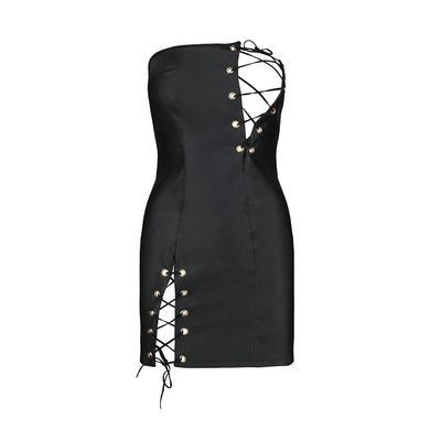 Мини-платье из экокожи Passion CELINE CHEMISE black L/XL, шнуровка, трусики в комплекте SO6406 фото Купить   Passion (Польща) 3 787 грн