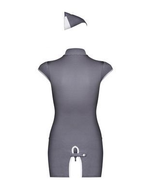 Эротический костюм стюардессы Obsessive Stewardess 3 pcs grey L/XL, серый, платье, стринги, пилотка SO7309 фото Купить   Obsessive (Польща) 2 032 грн