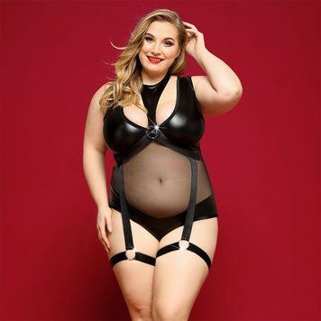 Елегантне боді з екошкіри JSY &laquo;Спокуслива Морган&raquo; Plus Size, Black, сітка, портупея з гартерами SO8379 фото Купити Елегантне боді з екошкіри JSY &laquo;Спокуслива Морган&raquo; Plus Size, Black, сітка, портупея з гартерами  JSY (Китай) 1 459 грн