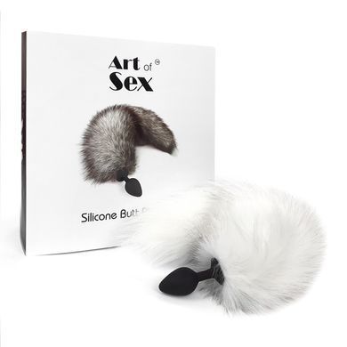 Силиконовая анальная пробка с хвостом из натурального меха Art of Sex size M White fox SO6187 фото Купить   Art of Sex  2 041 грн