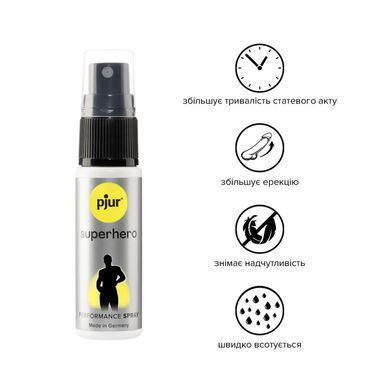 Спрей-пролонгатор pjur Superhero Performance Spray 20 мл, всотується в шкіру, природні компоненти PJ10450 фото Купити Спрей-пролонгатор pjur Superhero Performance Spray 20 мл, всотується в шкіру, природні компоненти  Pjur (Люксембург) 738 грн