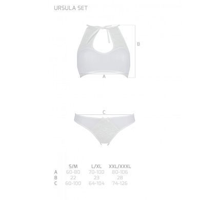 Комплект: бра, трусики с ажурным декором и открытым шагом URSULA SET L/XL, white SO5844 фото Купить   Passion (Польща) 1 690 грн