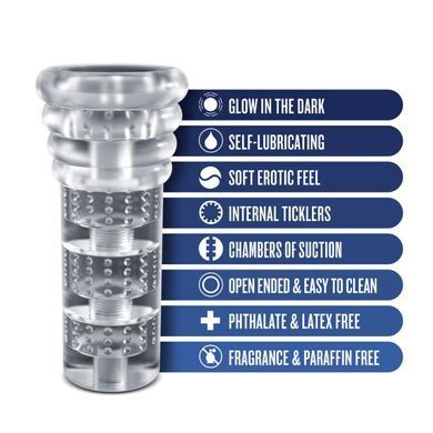 Мастурбатор Blush Rize &ndash; Luz Glow in the Dark Masturbator &ndash; Clear, всасывание, светится в темноте SO8833 фото Купить   Blush  868 грн