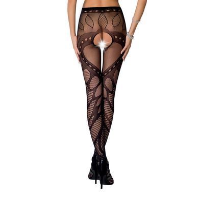 Эротические колготки-бодистокинг Passion S007 black, красивые ажурные колготки с вырезом PSS007B фото Купить   Passion (Польща) 720 грн
