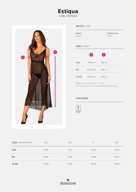 Полупрозрачная длинная сорочка Obsessive Estiqua chemise XS/S, черный, ассиметричный крой SO7262 фото Купить   Obsessive (Польща) 2 281 грн