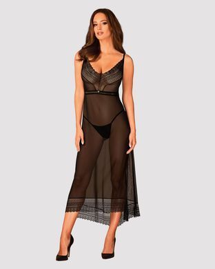 Полупрозрачная длинная сорочка Obsessive Estiqua chemise XS/S, черный, ассиметричный крой SO7262 фото Купить   Obsessive (Польща) 2 281 грн