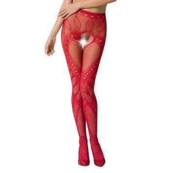 Еротичні колготки-бодістокінг Passion S007 red, гарні ажурні колготки з вирізом Passion  &mdash; фото