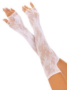Митенки Leg Avenue Lace Opera Length Fingerless Gloves, белые, ажурные, длина выше локтя SX1058 фото Купить   Leg Avenue (США) 535 грн