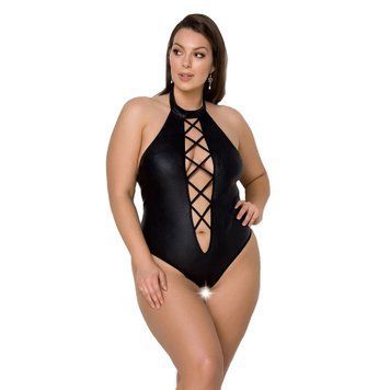 Боди из экокожи Passion NANCY BODY 4XL/5XL black, с имитацией шнуровки и открытым доступом SO7104 фото Купить   Passion (Польща) 3 409 грн