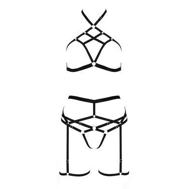Комплект белья Passion Exclusive MORGAN SET OpenBra L/XL, black, стрэпы, трусики, лиф, пояс PS23901 фото Купить   Passion (Польща) 2 263 грн