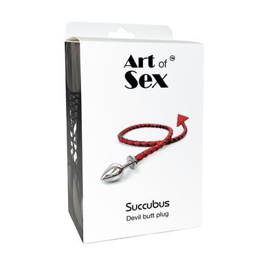Металлическая анальная пробка S с дьявольским хвостом Art of Sex - Succubus, экокожа, черный/золото SX0675 фото Купить   Art of Sex  1 302 грн