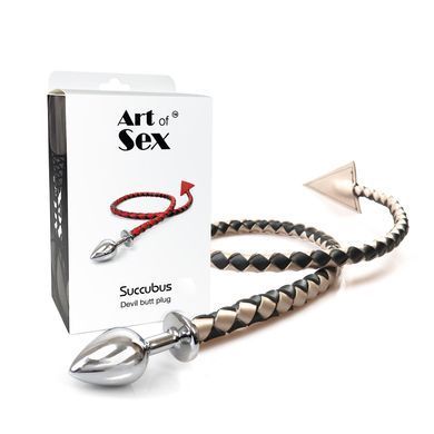 Металлическая анальная пробка S с дьявольским хвостом Art of Sex - Succubus, экокожа, черный/золото SX0675 фото Купить   Art of Sex  1 302 грн