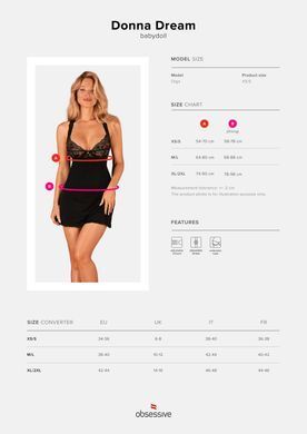 Сорочка бебі-дол з мереживом на грудях Obsessive Donna Dream babydoll XS/S Black, стрінги SO8630 фото Купити Сорочка бебі-дол з мереживом на грудях Obsessive Donna Dream babydoll XS/S Black, стрінги  Obsessive (Польща) 1 570 грн