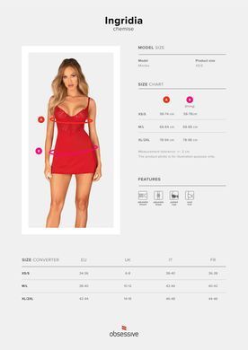 Пеньюар Obsessive Ingridia chemise & thong XS/S, червоний, сорочка, стрінги SO9036 фото Купити Пеньюар Obsessive Ingridia chemise & thong XS/S, червоний, сорочка, стрінги  Obsessive (Польща) 2 097 грн