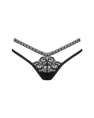 Трусики-стринги Obsessive Blomentis thong, XS/S, черные, кружевные, боковинки &mdash; двойные полосочки SX1036 фото Купить   Obsessive (Польща) 553 грн