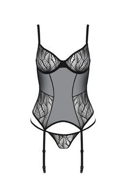 Корсет Passion LEAFA CORSET black L/XL, мягкие чашки, зажимы для чулок, стринги в комплекте SX0503 фото Купить   Passion (Польща) 3 233 грн