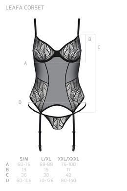 Корсет Passion LEAFA CORSET black L/XL, мягкие чашки, зажимы для чулок, стринги в комплекте SX0503 фото Купить   Passion (Польща) 3 233 грн