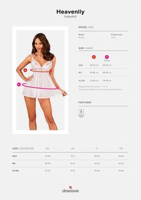 Пеньюар і трусики Obsessive Heavenlly babydoll & thong XS/S SO8163 фото Купити Пеньюар і трусики Obsessive Heavenlly babydoll & thong XS/S  Obsessive (Польща) 1 782 грн