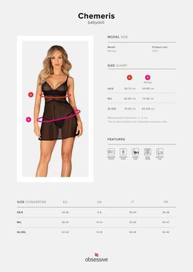 Эротический комплект Obsessive Chemeris babydoll & thong XS/S, пеньюар и стринги SO9758 фото Купить   Obsessive (Польща) 1 847 грн