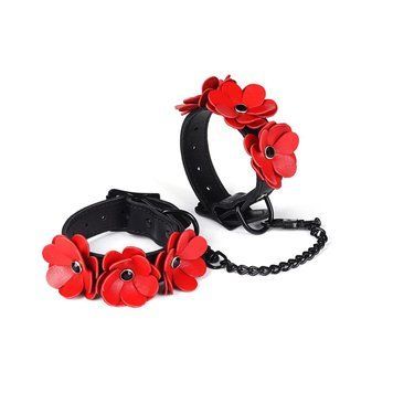 Наручники Liebe Seele Flower Rhythm - Black and Red Leather Flowers Hand Cuffs Liebe Seele  &mdash; фото